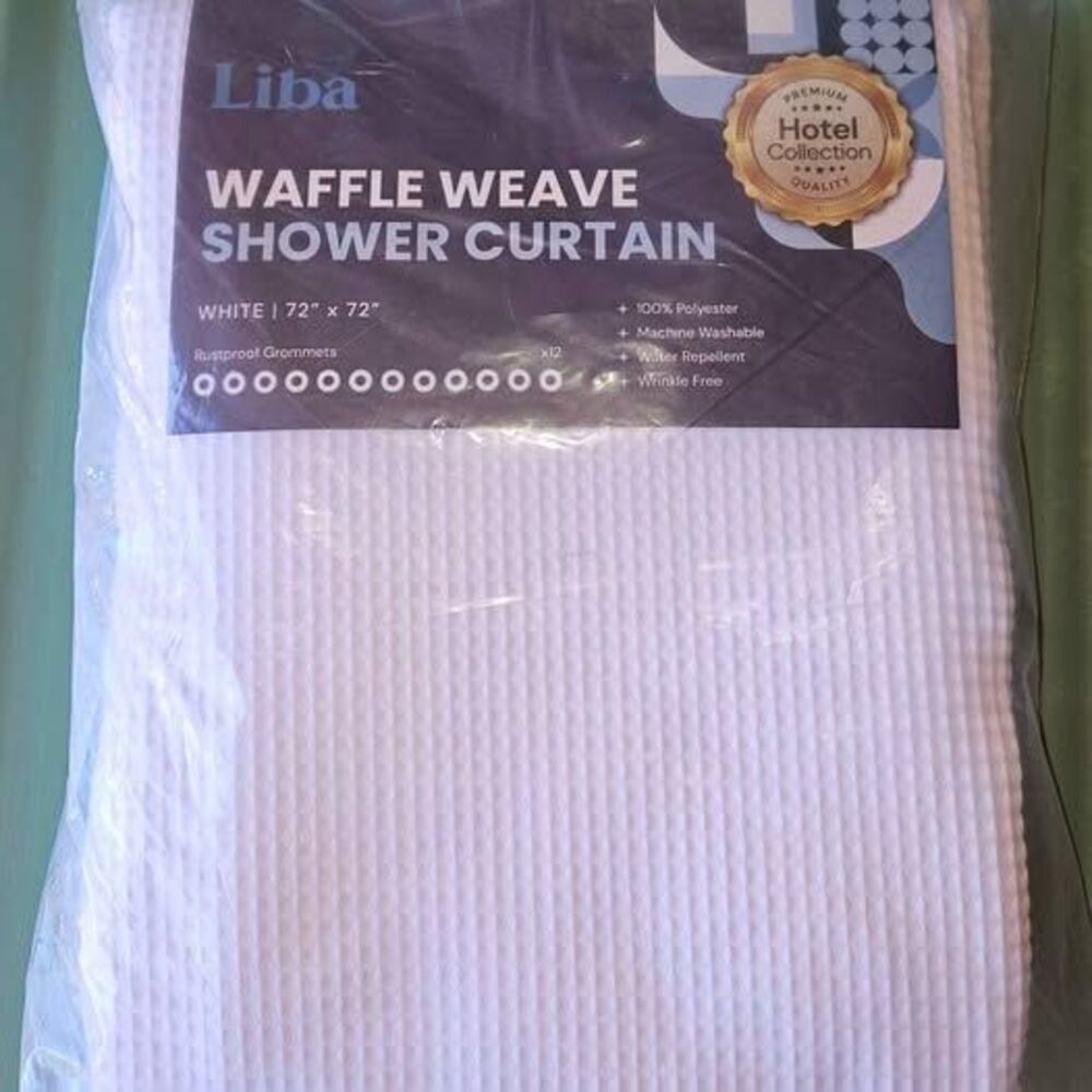 Liba Waffle Weave Shower Curtain, 72" × 72" White - NEW